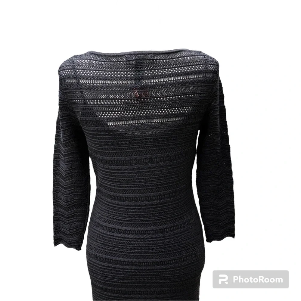 Lauren Ralph Lauren Midi Dress Black Knit Eyelet Stretch